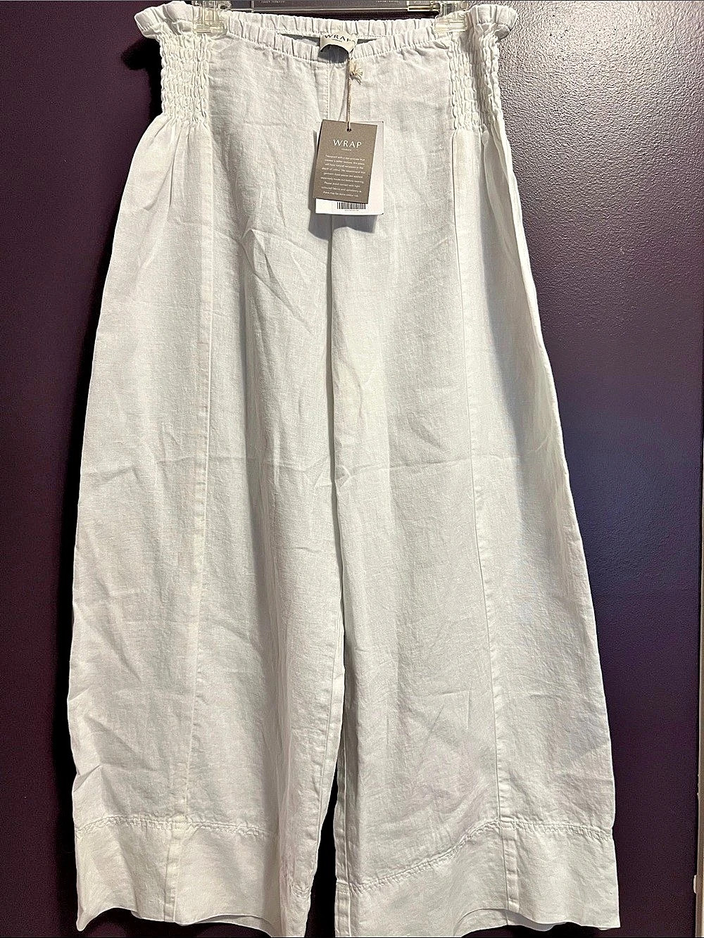 WRAP London WB59 Linen Wide Leg Pants in White Size 12 NWT